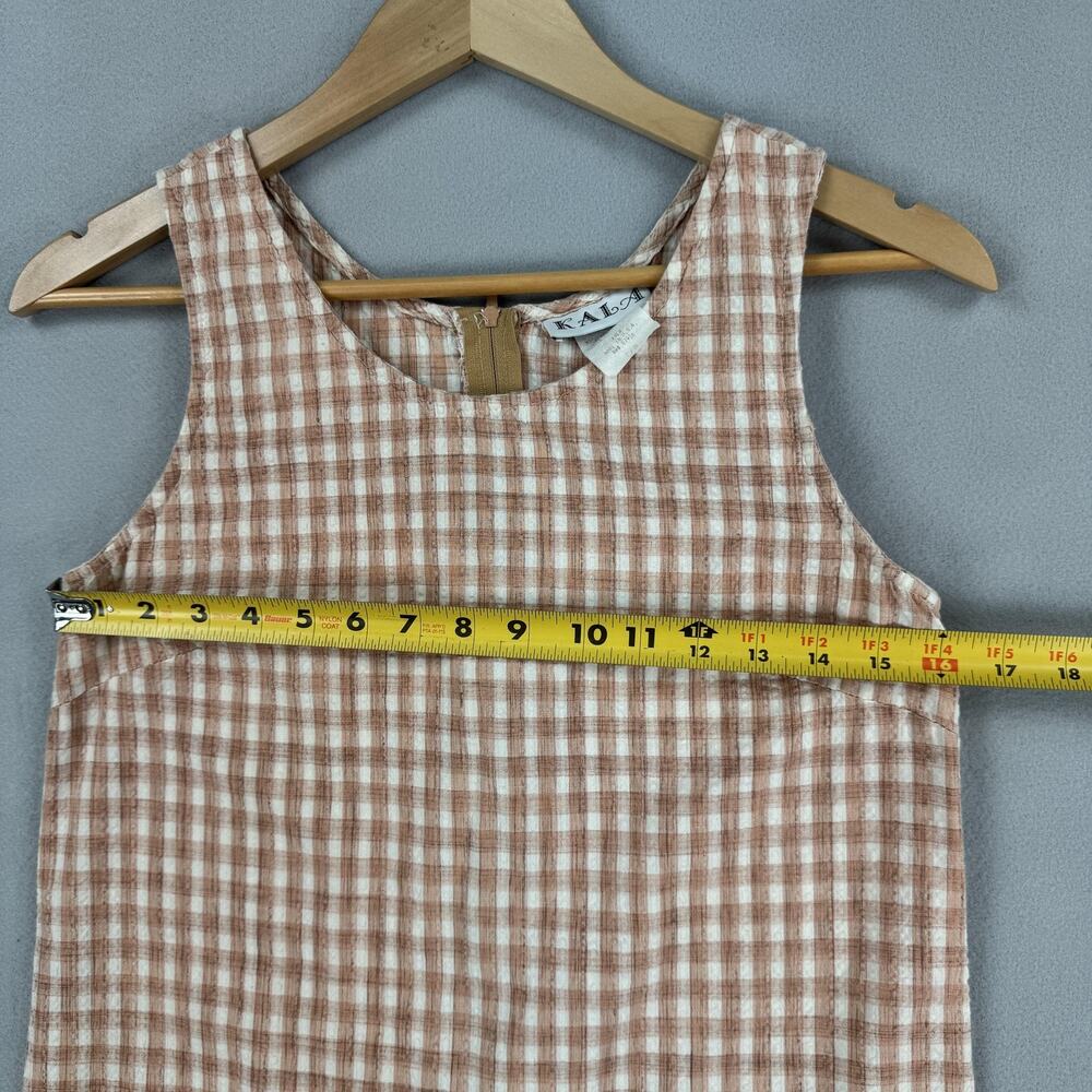 Vintage Kala Dress Womens 7/8 Brown Gingham Sleeveless Shift Cotton Mini - Picture 5 of 7
